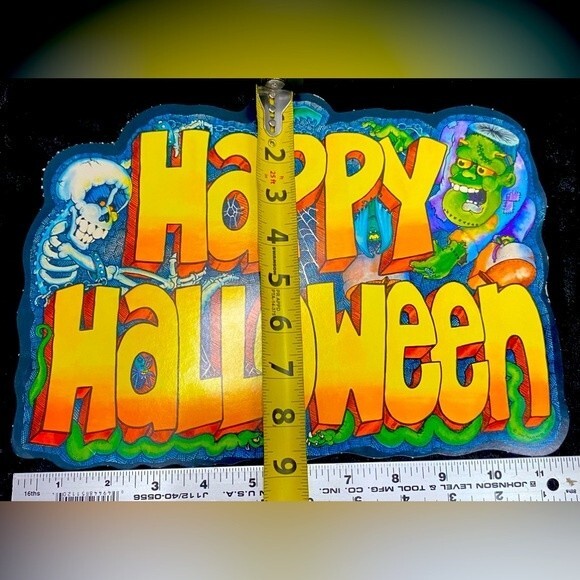 Vtg 80s Happy Halloween Decor Skeleton Bat Frankenstein Spider Web Snake Creepy - Picture 4 of 4